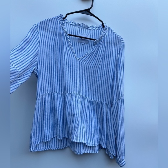 Rails Raylyn Fremont Linen Rayon Blend Blue White Striped Boho Blouse Top Small - Picture 7 of 16